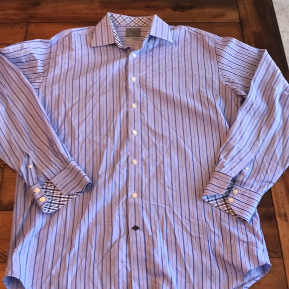Thomas Dean Blue Striped button down contrast cuff - Picture 4 of 8